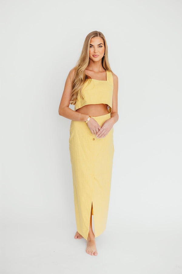 Sierra Linen Crop Top and Skirt Set in Light Yellow