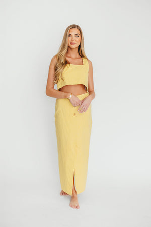 Sierra Linen Crop Top and Skirt Set in Light Yellow