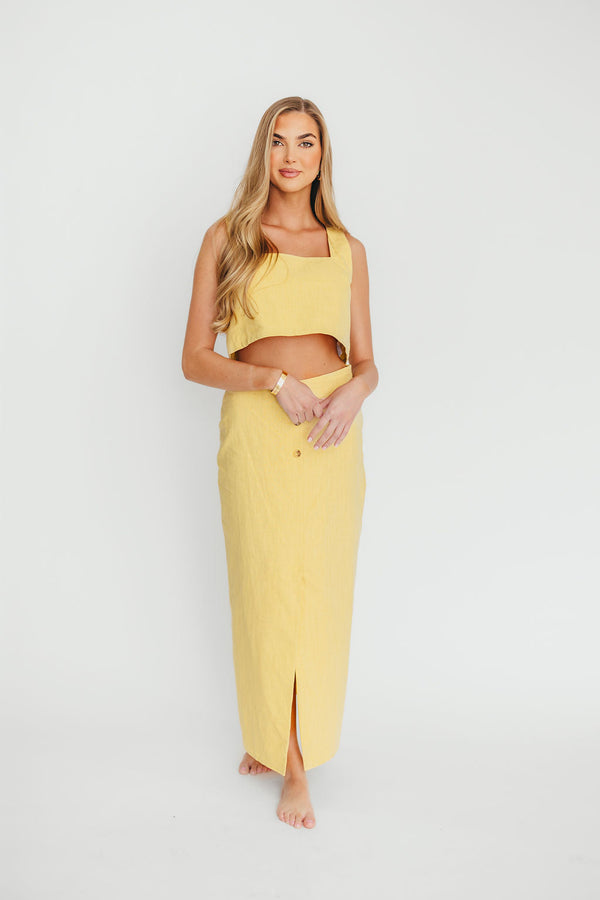 Sierra Linen Crop Top and Skirt Set in Light Yellow