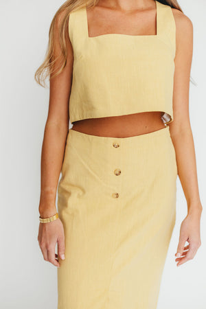 Sierra Linen Crop Top and Skirt Set in Light Yellow