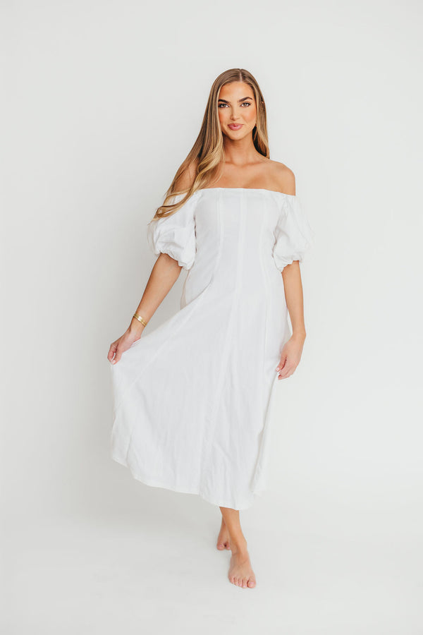 Serenity Off-The-Shoulder Midi Dress in Ivory