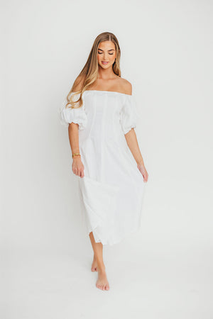 Serenity Off-The-Shoulder Midi Dress in Ivory