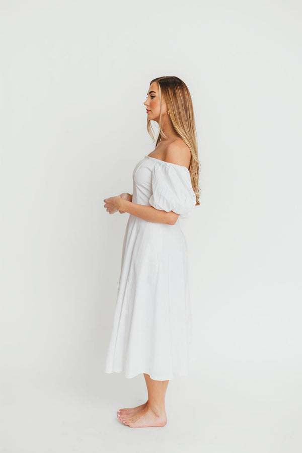 Serenity Off-The-Shoulder Midi Dress in Ivory