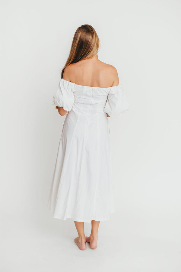 Serenity Off-The-Shoulder Midi Dress in Ivory