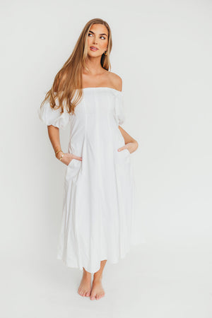 Serenity Off-The-Shoulder Midi Dress in Ivory
