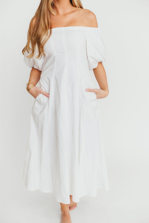 Serenity Off-The-Shoulder Midi Dress in Ivory