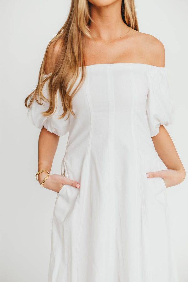 Serenity Off-The-Shoulder Midi Dress in Ivory