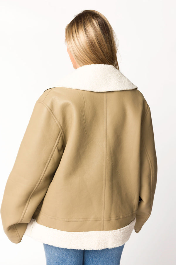 Sammy Vegan Leather and Shearling Jacket in Sandstone
