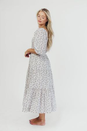 Taylor Cotton Smocked Midi Dress with Tiered Skirt in Off-White (XS-XL)