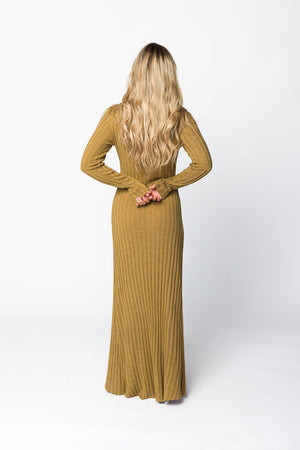 Serena Ribbed Knit Maxi Dress in Brown