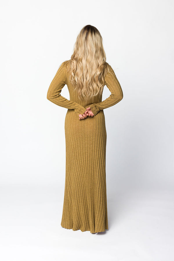 Serena Ribbed Knit Maxi Dress in Brown