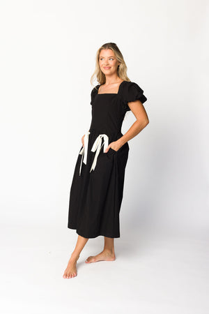 Ruby Midi Dress with Bow Detail in Black