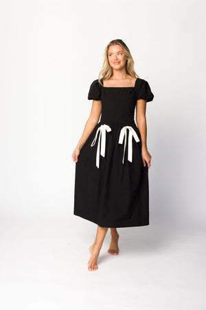 Ruby Midi Dress with Bow Detail in Black