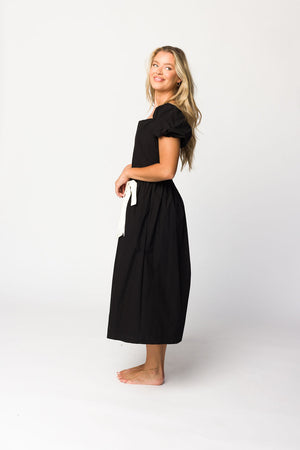 Ruby Midi Dress with Bow Detail in Black