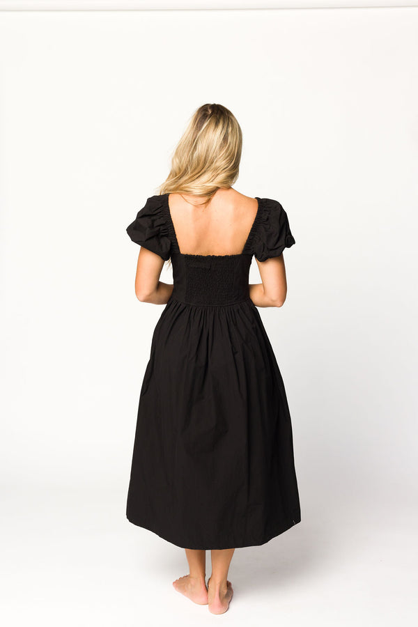 Ruby Midi Dress with Bow Detail in Black