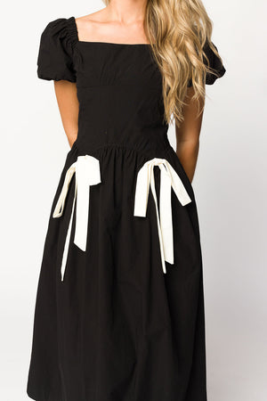 Ruby Midi Dress with Bow Detail in Black