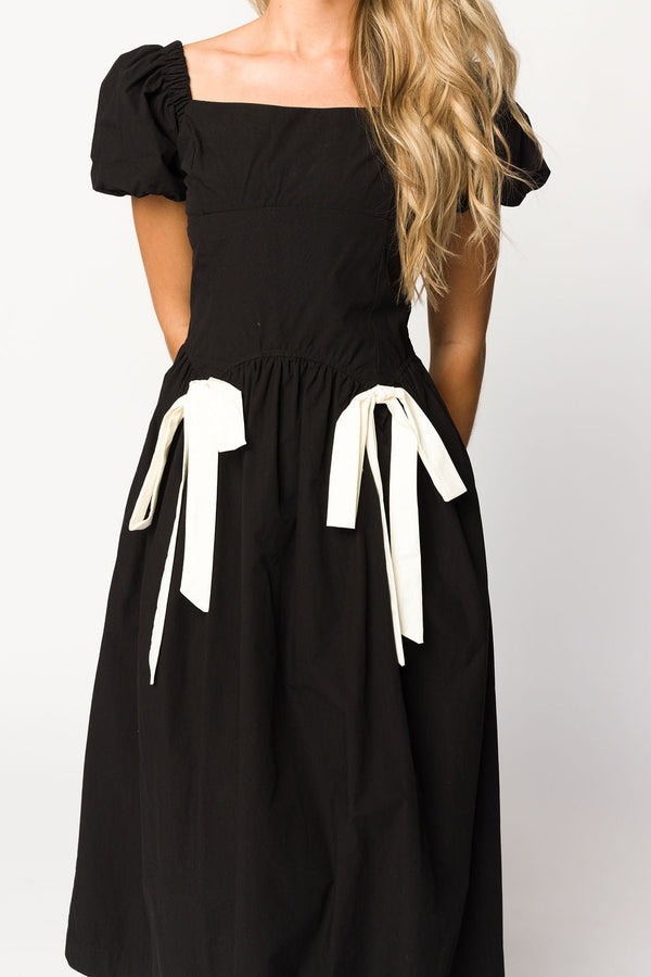 Ruby Midi Dress with Bow Detail in Black