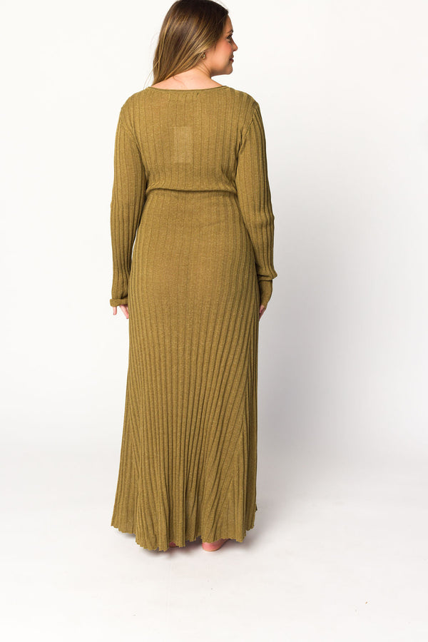 Serena Ribbed Knit Maxi Dress in Brown