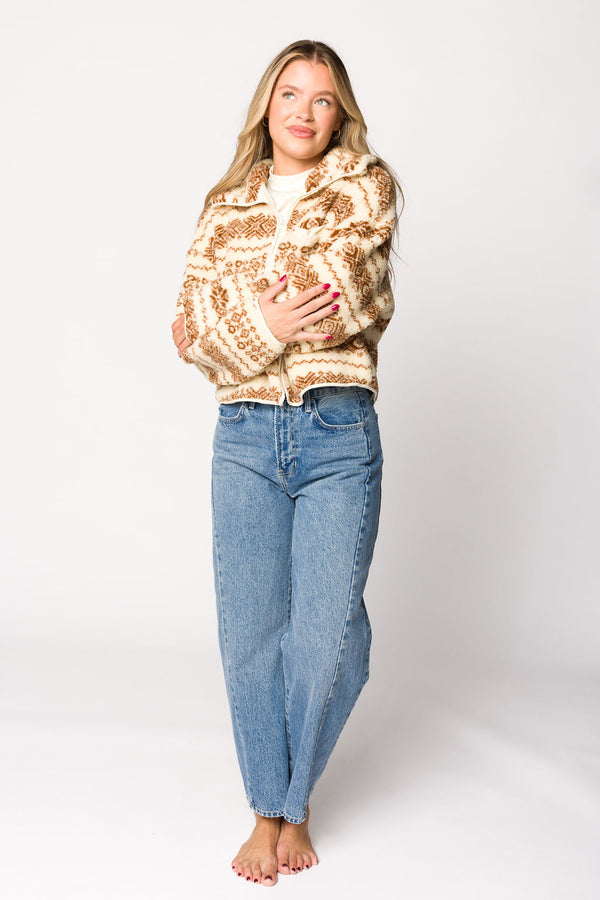 Sylvie Printed Fleece Jacket in Cream